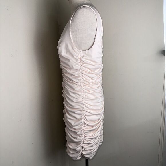 H&M Ruched Cream Peach Sleeveless Stretch Dress Size Large EUC - Picture 3 of 8